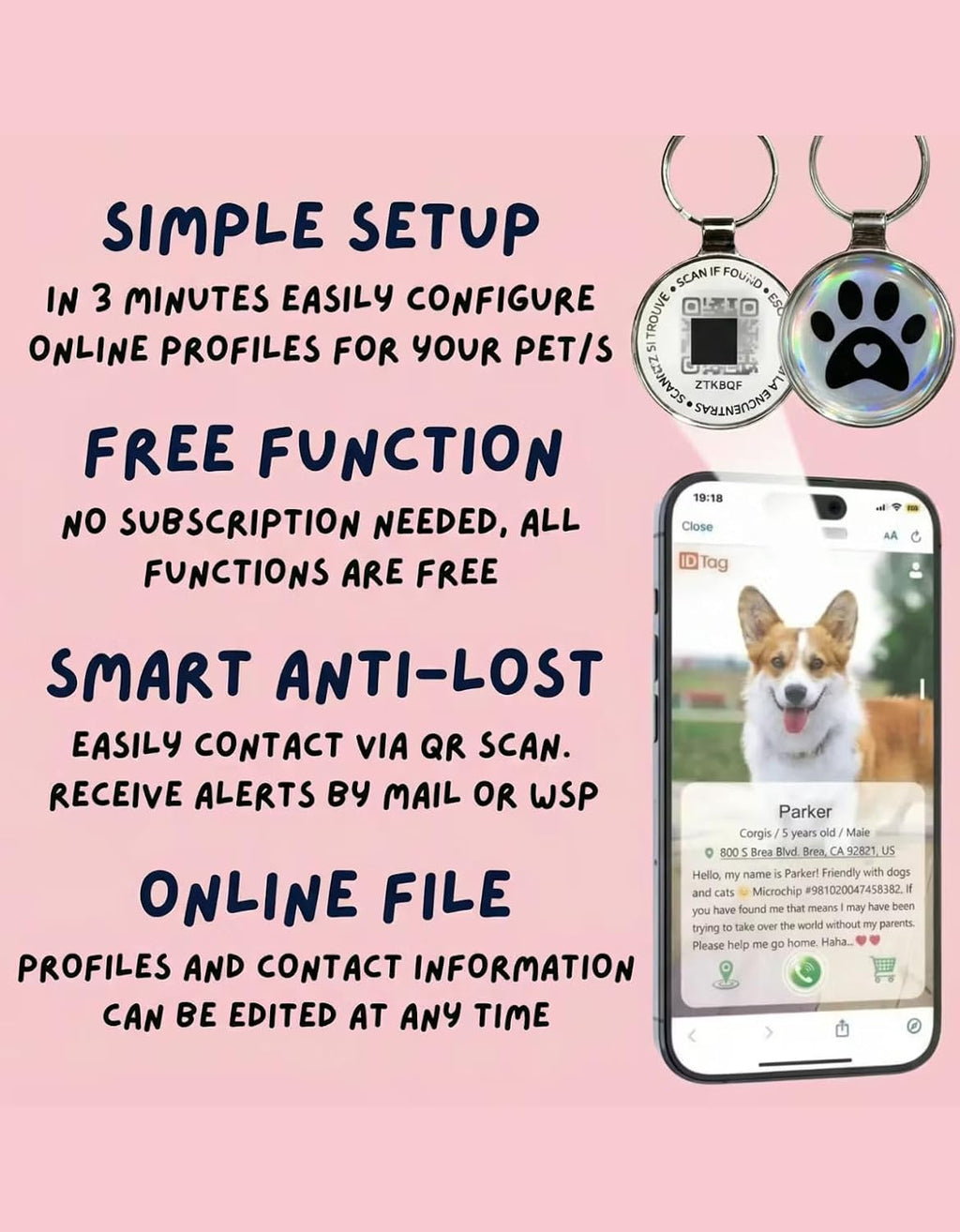 Premium QR Code Pet ID Tags - Receive Instant Scanned Tag Location Email Alert