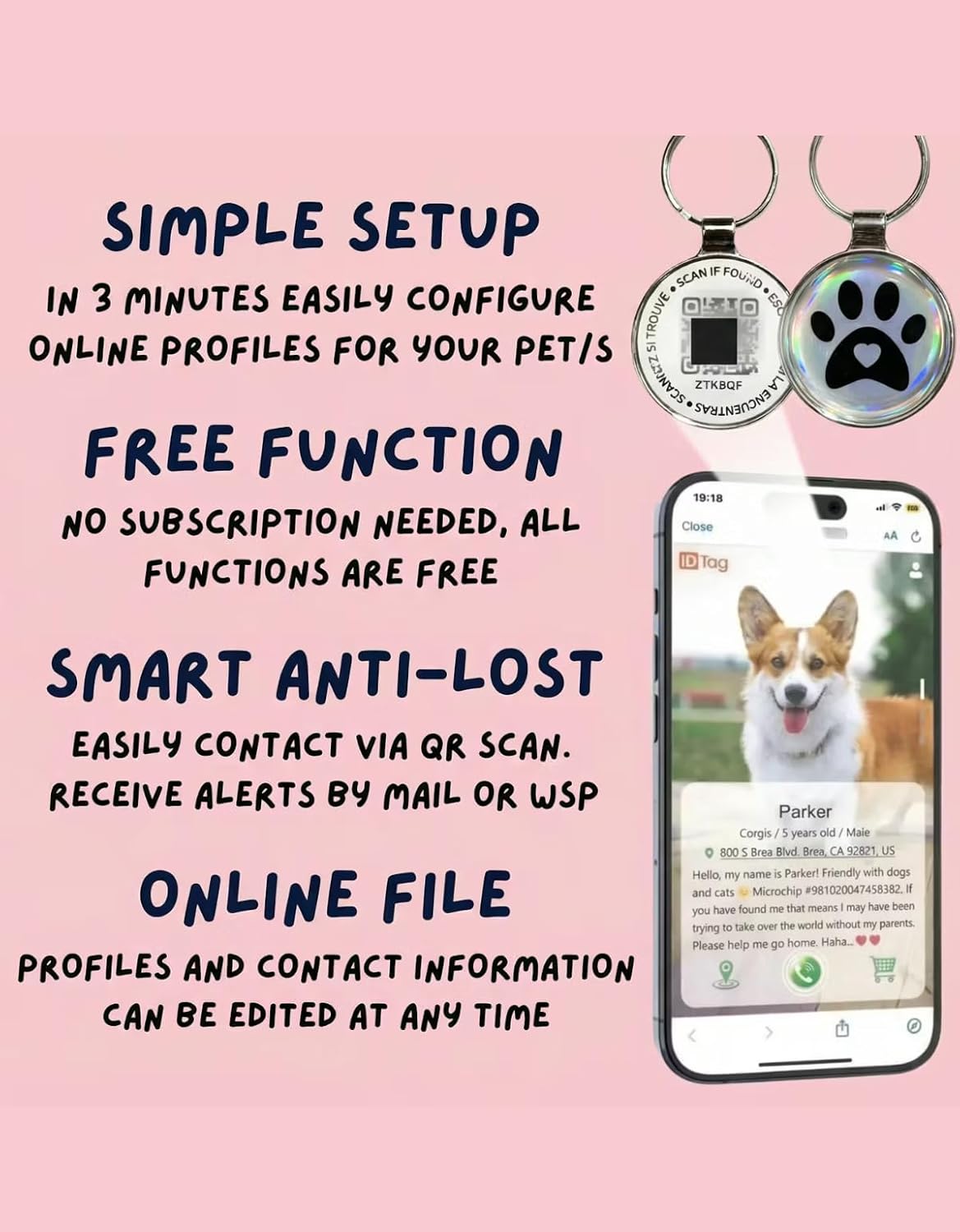 Premium QR Code Pet ID Tags - Receive Instant Scanned Tag Location Email Alert