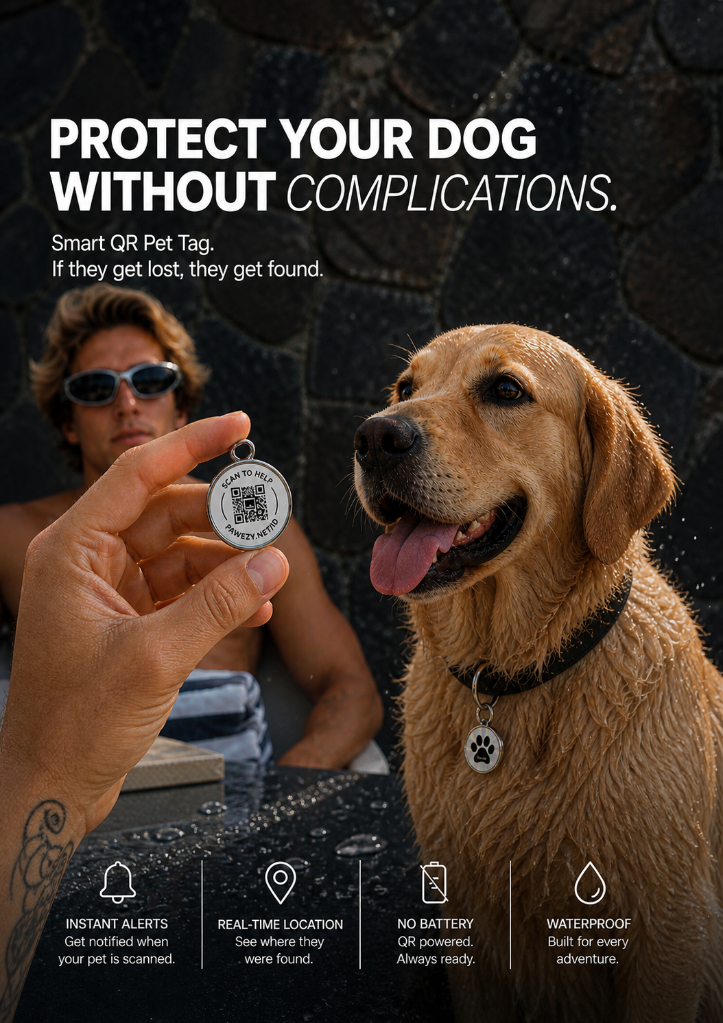 Premium QR Code Pet ID Tags - Receive Instant Scanned Tag Location Email Alert