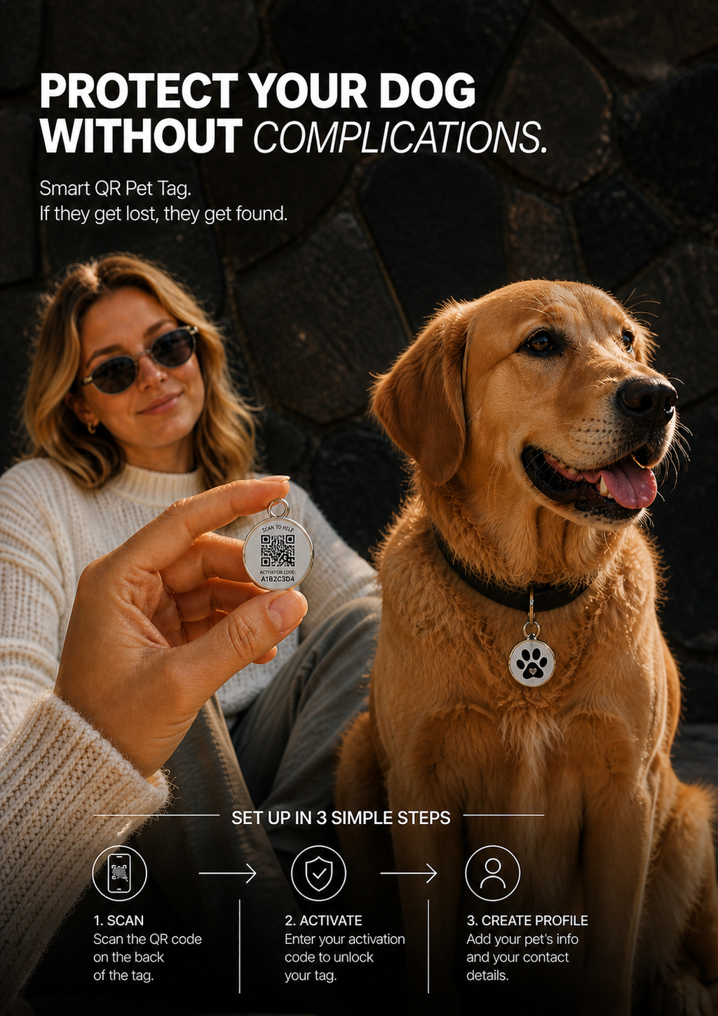 Premium QR Code Pet ID Tags - Receive Instant Scanned Tag Location Email Alert